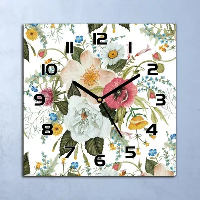 Produktbild von Wanduhr Echt-Glas-Küchenuhr Blumen Blumenstrauß Quarz 30x30 Deko Bilder