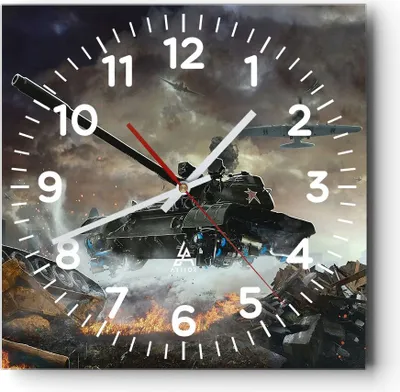 Produktbild von Wanduhr - Quadrat - Glasuhr - Krieg Panzer Airplain Schlacht - 30x30cm - Schleichendes Uhrwerk - Lautlos - zum Aufhängen bereit - Dekoration Modern - Wanddekoration aus Glas - C4AC30x30-2936