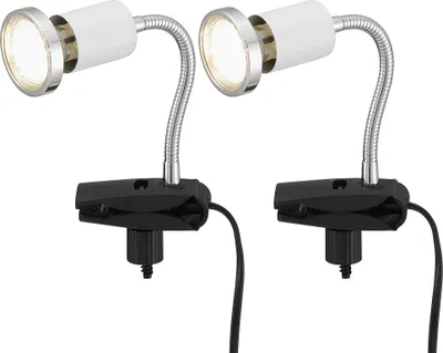Produktbild von 2er Set LED Tischleuchte, flexibel, Metall, weiß, H 14 cm