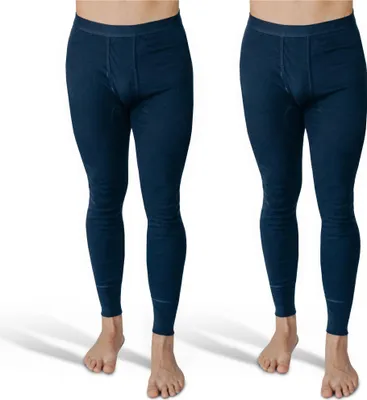 Produktbild von SES Lange Unterhosen Herren Feinripp 2er Pack XL mit Eingriff & Weichbund aus Baumwolle/Bequeme Unterhosen Männer lang/Marine-Farben Herren Unterhosen langes Bein