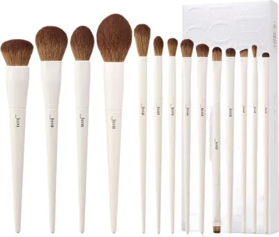 A set of makeup brushes arranged neatly.