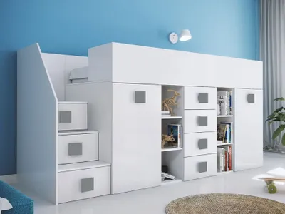Image de Lit mezzanine « Toledo 3 » Lit d'enfant 90 x 200 cm Bureau Finition brillante Couleur et modèle au choix