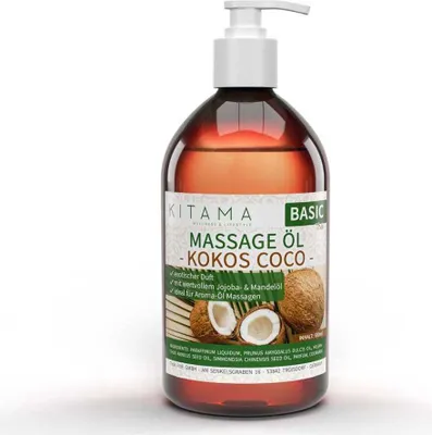 Produktbild von Kitama Aroma Massageöl Kokos 500ml I Pflegendes Körperöl für Massagen I Aroma-Öl für Massage, Thai-Massage & Spa