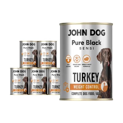 Produktbild von John Dog Hundenassfutter Pure Black Weight Control Truthahn - Getreidefreies Monoprotein Nassfutter für empfindliche Hunde 6 x 400g