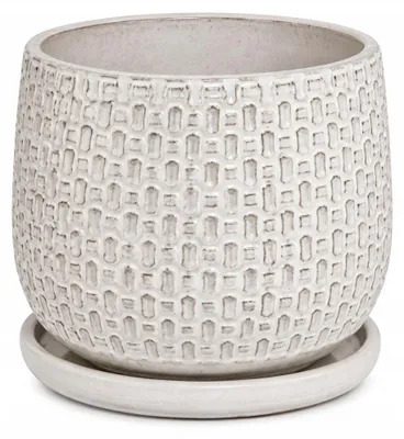 Produktbild von Keramik-Blumentopf mit Untersetzer, 35 cm, beige, frostfest, mit Drainageloch