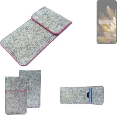Produktbild von K-S-Trade Handy Schutz Hülle kompatibel mit Oppo Find N3 Schutzhülle Handyhülle Filztasche Pouch Tasche Case Sleeve Filzhülle hellgrau pinker Rand