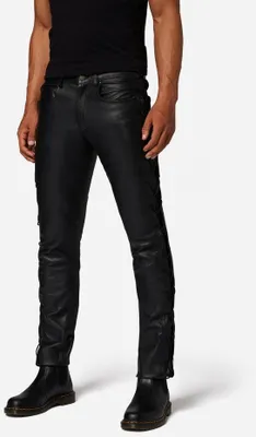 Image de Hommes pantalons en cuir à lacets Cow Waxy - Noir / 32