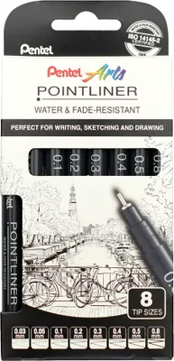 Obrázek produktu pro Pentel YS20P-8 PentelArts Permanent Fineliner Pointliner, sada 8 kusů