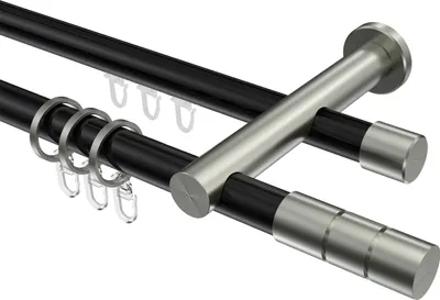 Produktbild von Interdeco Rundrohr-Innenlaufstange / Gardinenstange (Kombination) Schwarz / Edelstahl-Optik, Typ Platon Elanto (Rillenzylinder), 20 mm Ø 2-läufig, 240 cm