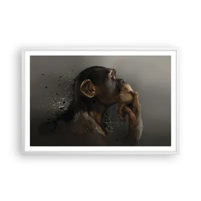 Produktbild von Gerahmtes Poster - Weißer Rahmen - Schimpanse Porträt Grafik - 91,5x61 cm - Wand Bild - Wanddeko - Wandbilder - Kunstposter - Wandposter - Bilderrahmen - Bilder - Kunstdruck - P2WAA91x61-4676