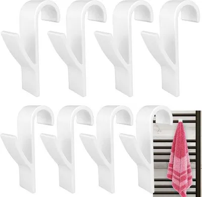Image de Crochets ronds pour radiateur - 8 pièces - Porte-serviettes pour salle de bain - Blanc - À suspendre - Porte-serviettes pour cabine de douche - Crochet pour serviettes - Blanc