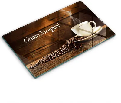 Produktbild von Glasschneideplatte - Herdabdeckplatte - 30x52 cm  - Schneidebrett - Spritzschutz - Guten Morgen! Tasse Kaffee