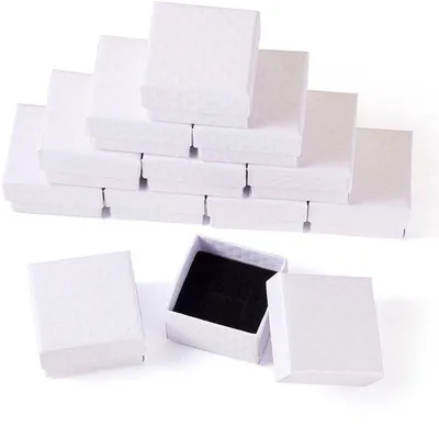 Produktbild von Kunststoffe Schmuckkiste 12 Stücke - Karton Schachtel - Diamant Muster - Vierkant 5x5x3cm - Ring/Ohrring Verpackung - Umweltfreundlich Material
