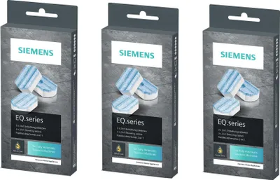 Three boxes of Siemens EQ.series descaling tablets.