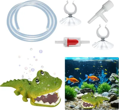 Image de Décoration pour aquarium en forme de crocodile, 14x7x5 cm, avec tuyau d'air pour aquarium