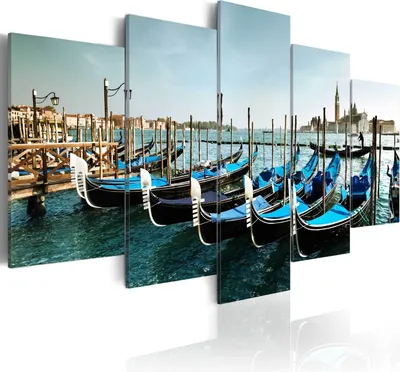 Image de Toiles imprimées Venise 200 x 100 cm Toile intissé Toile imprimée 5 pièces Impression artistique moderne Tableaux muraux XXL Décoration murale Design Tableau mural - Italie Panorama Bateaux Mer Paysage 030213-2