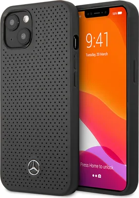 Image de Mercedes-Benz iPhone 13 Mini Hardcase Backcover - Cuir véritable - Perforé - Gris