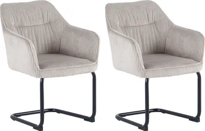 Produktbild von byLIVING ELBA Schwingstuhl 2er Set, drehbar 180° mit Rückholfunktion, Grob-Cord taupe, Metallgestell schwarz, Armlehnen