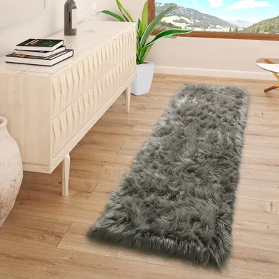 Produktbild von TT Home Wohnzimmer Hochflor Teppich Kunstfell Design Versch. Formen Unifarben Dunkelgrau Größe 60x100 cm
