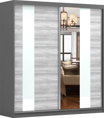 Produktbild von Schwebetürenschrank Kleiderschrank Schrank 233 cm Grau/Kathult mit Spiegel und Lacobel Glaseinsatz Multi 32