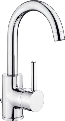 Produktbild von Unyqoos® Verchromte Waschtisch‑Einhebelarmatur – hoher schwenkbarer Auslauf, Ablaufgarnitur, Messing, 1‑Loch, 350 mm Anschlussschläuche, Hochdruck, für Warm- und Kaltwasser