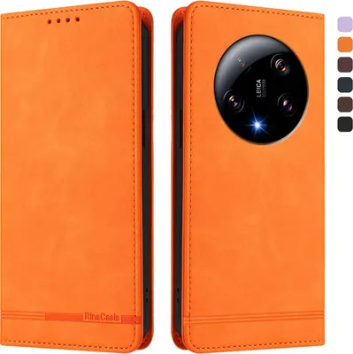 Produktbild von Hülle für Xiaomi 13 Ultra, Retro Kunstleder Ständer Klapphülle mit Kartenfächer und Magnetische Orange