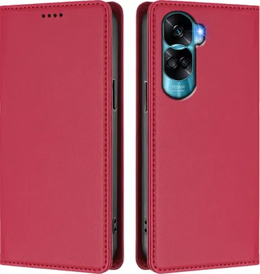 Obrázek produktu pro Kožené pouzdro pro Honor 90 Lite, magnetické flipové pouzdro zPolyuretankůže se stojánkem Červená
