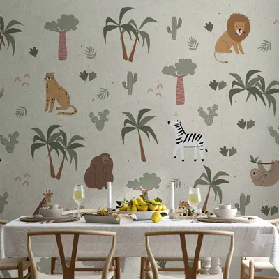 Obrázek produktu pro Vlies Fototapete - Africká kompozice - Zvířata do dětského pokoje na papírovém pozadí 200x140 cm Für Kinder e-C-10079-a-a