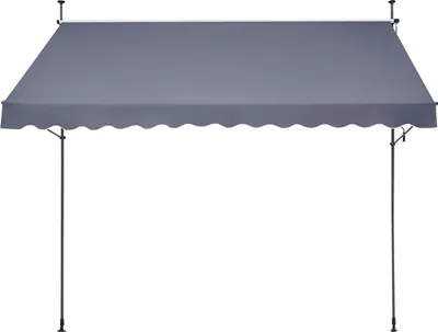 Image de SucceBuy Store de terrasse rétractable, 138x47 pouces, avec manivelle manuelle. Hauteur réglable de 86 à 122 pouces. Abri de terrasse gris foncé pour l'extérieur, convient pour terrasse, balcon, cour