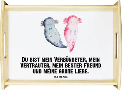 Produktbild von Mr. & Mrs. Panda tablett aus holz Axolotl Freundin - Weiß - Geschenk, Serviertablett, getränketablett, Servier, Liebe, Lurch, Ehemann, Holztablett, Valentinstag