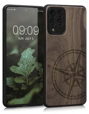 Produktbild von kwmobile Handyhülle für Samsung Galaxy M53 5G Hülle Holz - Case mit TPU Bumper - Stoßfestes Hardcase - Schutzhülle Cover in Dunkelbraun