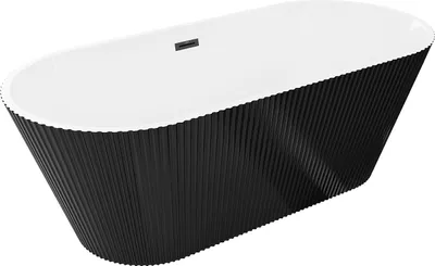 Immagine prodotto di Mexen Yara vasca da bagno freestanding scanalata 170 x 75 cm, bianca/nera, troppopieno nero - 52861707575-70