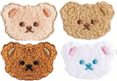 Produktbild von GKA 4 Stück Stickerei Bügelbild Bärenkopf Bär Teddy Aufbügler aufbügeln Plüsch B28 gestickt