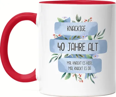 Produktbild von Knackige 40 Jahre Alt Tasse Rot Humorvoll Spruch-Beutel Mal Knackt Es Hier Geschenkidee 40. Geburtstag