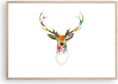 Produktbild von Gerahmtes Poster - Rahmen in heller Eiche - Deer fantasie Graffiti Grafik - 100x70 cm - Wand Bild - Wanddeko - Wandbilder - Wandposter - Bilderrahmen - Bilder - Kunstdruck - P2NAA100x70-3161