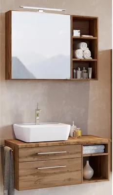 Produktbild von Waschtisch-Set Gästebad Handwaschplatz Badmöbel Waschplatz Badset "Davos XII" Wotan Eiche