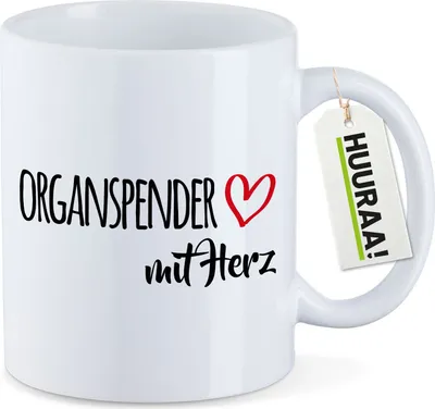 Produktbild von Huuraa Kaffeetasse Organspender mit Herz 330ml Weiß Keramik Kaffeebecher Geschenkidee