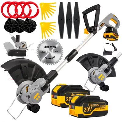 Produktbild von BESTEN Akku Rasentrimmer 20V mit Rädern – 2× 3.0Ah Akku – Bürstenloser Motor – 30 cm Schnittbreite – 8800 U/min – Teleskopstiel – Rasentrimmer & Kante