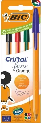 Image de Stylos à bille Orange Original Fine BIC, assortiment de couleurs, lot de 4