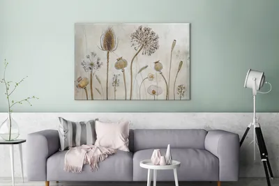 Produktbild von MuchoWow® - Leinwandbilder - Blumen - Aquarell - Stilleben - Braun - Vintage, Wandbild, Wanddeko Bilder Wohnzimmer, 120x80 cm