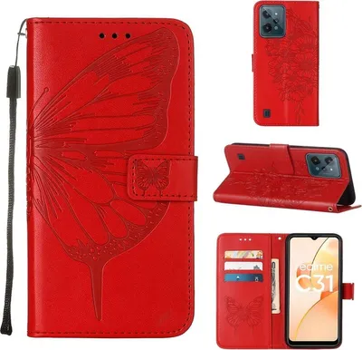 Produktbild von Mobigear Butterfly  Realme C31 Hülle Klapphülle Geldbörse - Rot
