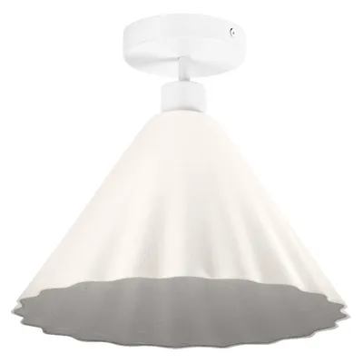 A white ceiling lamp with a cone-shaped shade.
