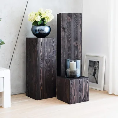 Immagine prodotto di Pilastro in legno 80x30x30 cm, pilastro floreale, pilastro decorativo, supporto per lanterna da pavimento, decorazione per tronchi d'albero, pilastro in legno dall'aspetto a blocchi, stabile e durevole, aspetto in legno naturale