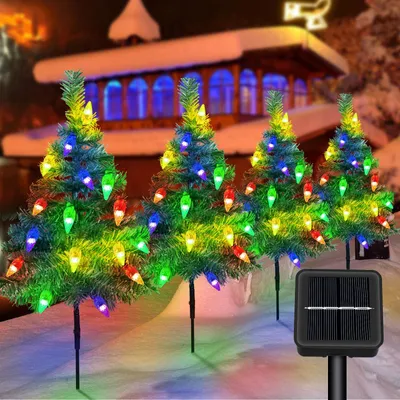 Solar-Wegeleuchten Weihnachtsbaum, 4er-Set, Außenbereich