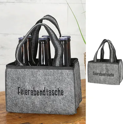 Produktbild von Flaschenträger 'Feierabendtasche' 22,5x15x14cm Filz Stickerei für 6 Flaschen Flaschentasche Männerhandtasche