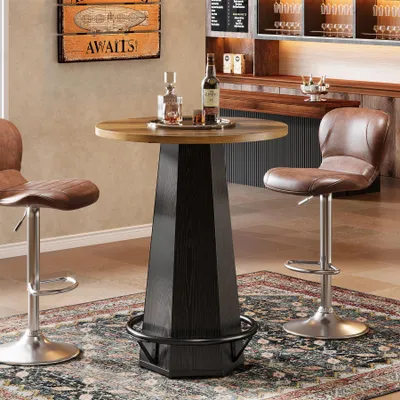 Produktbild von Tribesigns runder Stehtisch, 100 cm hoch bartisch, Bistrotisch mit Metallfußstütze, industrieller Hausbar-Hochtisch, Esstisch für kleine Räume