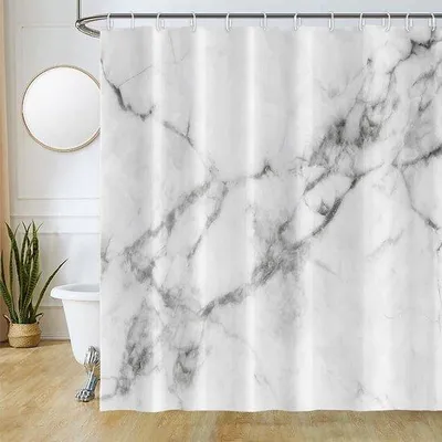 Productafbeelding van Ibenzoa® Douchegordijn – Elegant wit marmerdesign, 100% polyester, waterafstotend en schimmelwerend, inclusief 12 haken, 180x200 cm