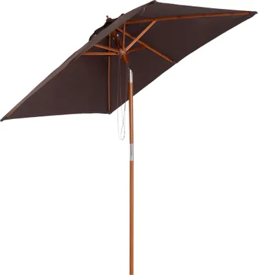 Produktbild von Outsunny Sonnenschirm Knickbarer Gartenschirm Strandschirm 3-stufig einstellbar Tannenholz+Polyester Kaffee 200 x 150 x 235 cm