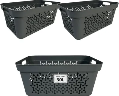 Produktbild von Plastard Wäschekorb 3er-Set Grau 30 L – Robuster Kunststoffkorb mit Griffen für Bad & Haushalt