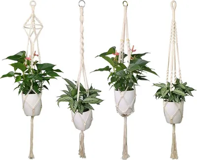Obrázek produktu pro Sada 4 závěsných košů Macrame Závěsný koš bavlněných provazů Závěs na květináče na květináče - 41 palců, 4 nohy